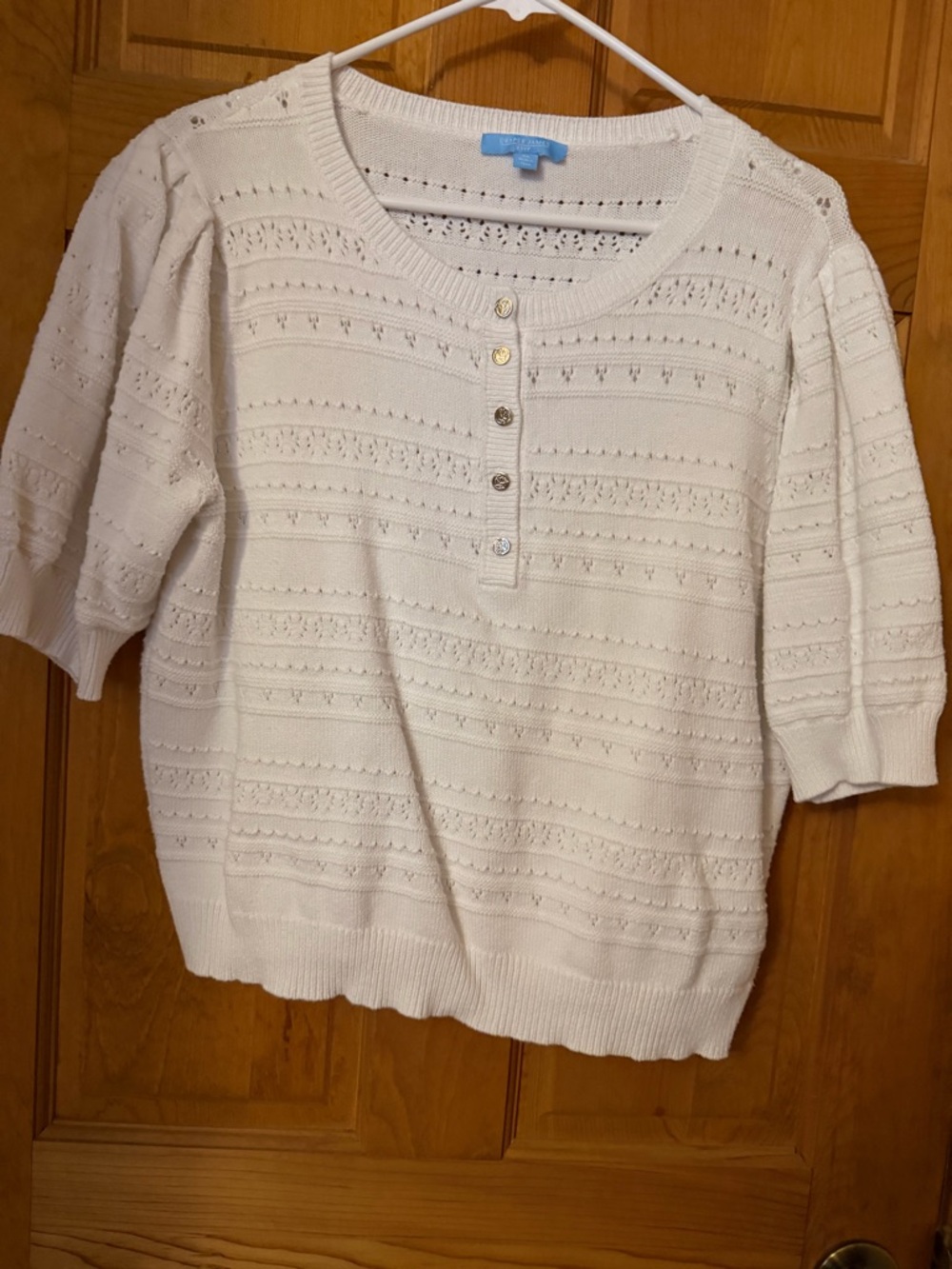 Draper James Cream Pointelle Henley Sweater Top